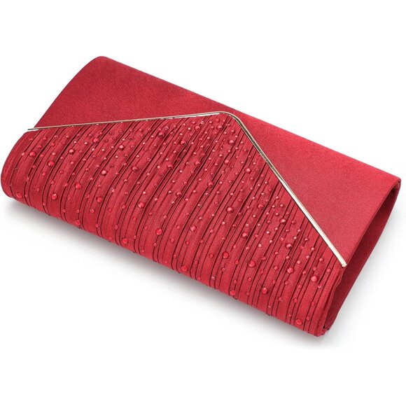 ⚡ Women's Evening Rhinestones Envelope Style Chain Strap Red Clutch Handbag - Picture 4 of 6